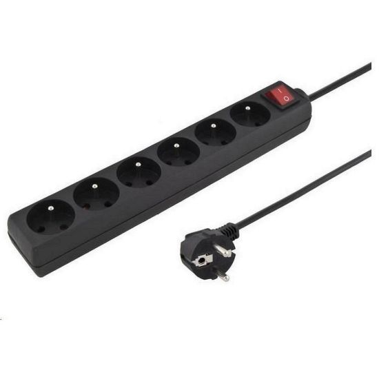 Obrázek PREMIUMCORD Prodlužovací přívod 230V 3m 6 zásuvek + vypínač, černý