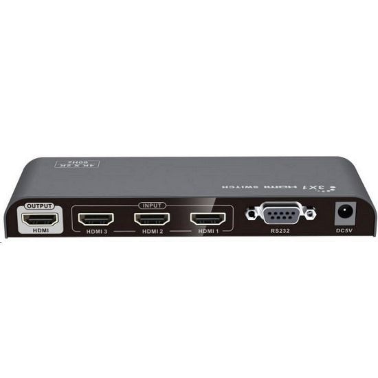 Obrázek PREMIUMCORD HDMI switch 4Kx2K@60 Hz 3: 1 kovový s dálkovým ovladačem a napájecím adaptérem