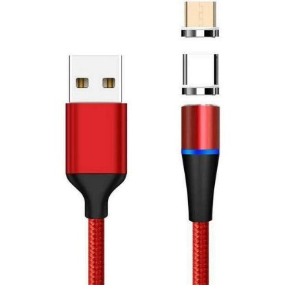 Obrázek PremiumCord Magnetický micro USB a USB- C nabíjecí a datový kabel, 1m, červená