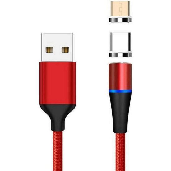 Obrázek PremiumCord Magnetický micro USB a USB- C nabíjecí a datový kabel, 1m, červená