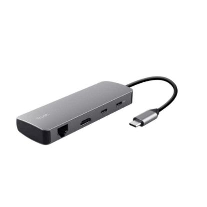 Obrázek TRUST Dokovací stanice DALYX USB- C, 8v1, HDMI, RJ45, 2xUSB- C, 2xUSB- A, microSD/ SD karta, šedá