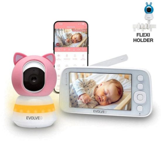 Obrázek EVOLVEO Baby Monitor N5, Set videochůvičky s 360° dohledem, obousměrnou komunikací a ukolébavkami, růžová
