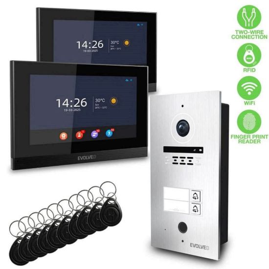 Obrázek EVOLVEO DoorPhone ID- 2, 2drátový videotelefon pro dva byty s RFID, otiskem prstu a podporou ONVIF kamer