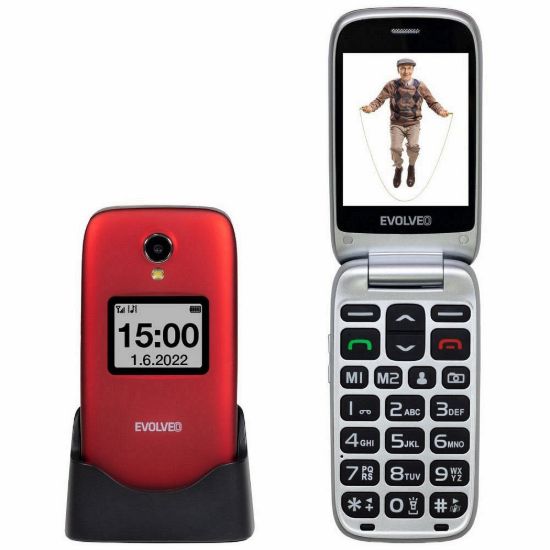 Obrázek EVOLVEO EasyPhone FS, vyklápěcí mobilní telefon 2.8" pro seniory s nabíjecím stojánkem (červená barva)