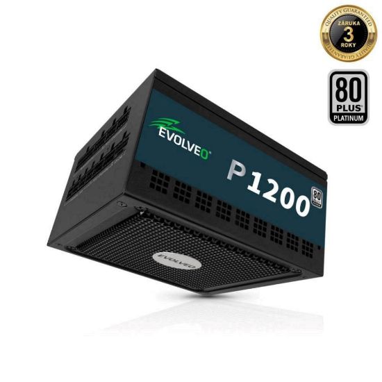Obrázek EVOLVEO P1200, zdroj 1200 W, 80+ PLATINUM, ATX 3.1, aPFC, 140 mm ventilátor, plně modulární, 3 roky záruka, černý
