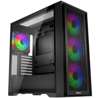 Obrázek EVOLVEO Rhino, skříň eATX/ ATX, 4x ARGB ventilátor 120mm, boční panel temperované sklo + mřížkovaný přední panel