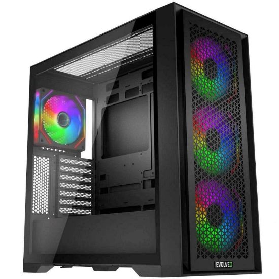 Obrázek EVOLVEO Rhino, skříň eATX/ ATX, 4x ARGB ventilátor 120mm, boční panel temperované sklo + mřížkovaný přední panel