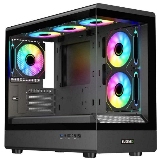 Obrázek EVOLVEO Ursus, skříň mATX, 6x ARGB ventilátor 120mm, skleněná bočnice + přední panel