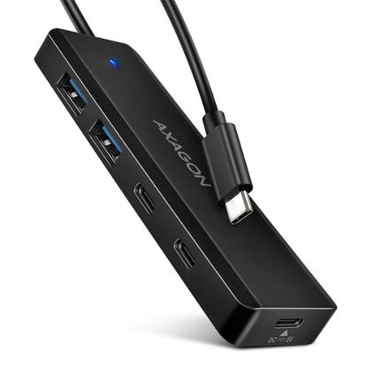 Obrázek AXAGON HUE- C2C, 4× USB 5Gbps TRAVEL hub, 2× USB- A + 2× USB- C, USB- C napájení, kabel USB- C 19cm