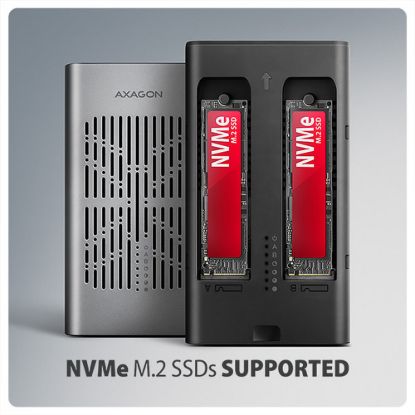 Obrázek AXAGON EEM2- 20GD, USB- C 20Gbps externí box pro dva M.2 NVMe SSD s funkcí klonování