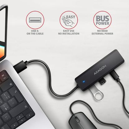 Obrázek AXAGON HUE- C2C, 4× USB 5Gbps TRAVEL hub, 2× USB- A + 2× USB- C, USB- C napájení, kabel USB- C 19cm