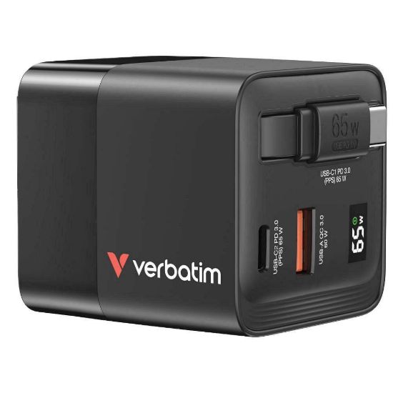 Obrázek VERBATIM GaN Nabíječka do sítě, S kabelem, USB- C, USB- A, černá