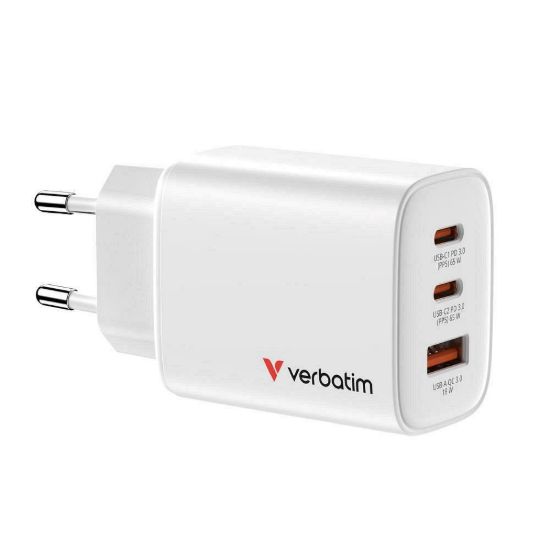 Obrázek VERBATIM GaN Nabíječka Essentials 65 W, 2xUSB- C, 1xUSB- A, bílá