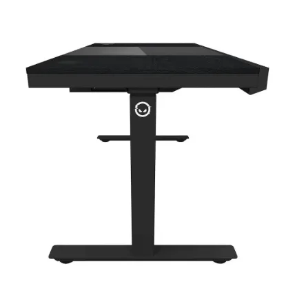 Obrázek LORGAR stůl s volitelnou výškou, vestavěnou skříní pro PC, bezdrátovou nabíječkou, RGB a USB porty,  dřevěná deska