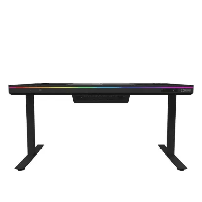 Obrázek LORGAR stůl s volitelnou výškou, vestavěnou skříní pro PC, bezdrátovou nabíječkou, RGB a USB porty, tvrzené  sklo