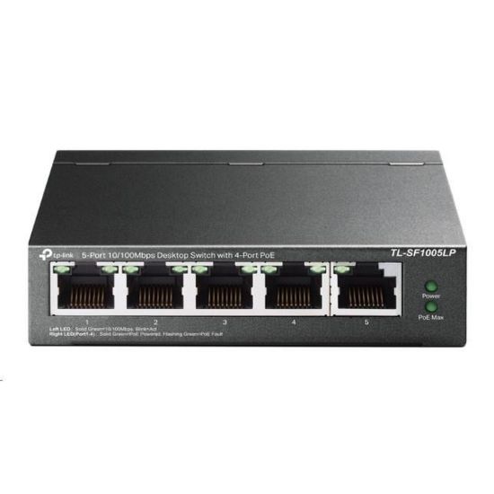 Obrázek TP- Link switch TL- SF1005LP v3.40 (P/ N: 1700000439) (5 x 100Mb/ s, 4xPoE, 41 W, fanless)