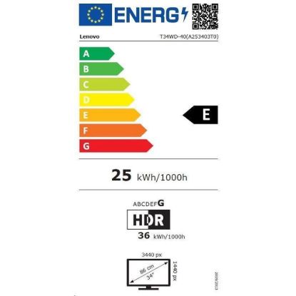 Obrázek LENOVO LCD T34 WD- 40+MC60 - 34", VA, 21: 9, 3440 x 1440, 120 Hz, 300cd/ m2, 3000: 1, 4 ms, HDMI, DP, USB Hub, USB…