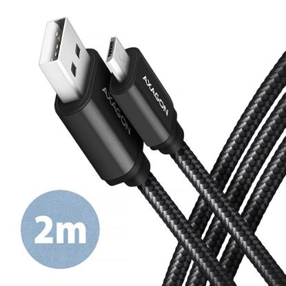 Obrázek AXAGON BUMM- AM20AB, HQ kabel Micro USB <- > USB- A, 2m, USB 2.0, 2.4A, ALU, oplet, černý