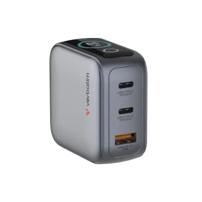 Obrázek VERBATIM Mini GaN Nabíječka s displejem 65 W, 2xUSB- C, 1xUSB- A, šedá