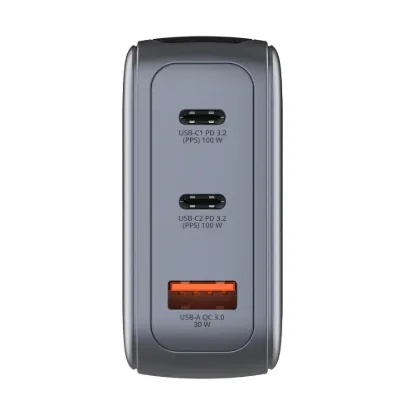 Obrázek VERBATIM Mini GaN Nabíječka s displejem 100 W, 2xUSB- C, 1xUSB- A, šedá
