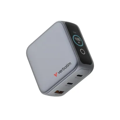 Obrázek VERBATIM Mini GaN Nabíječka s displejem 100 W, 2xUSB- C, 1xUSB- A, šedá