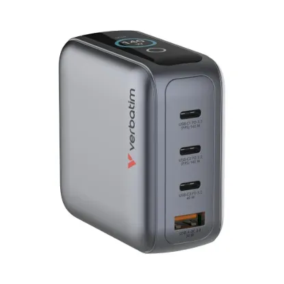 Obrázek VERBATIM Mini GaN Nabíječka s displejem 140 W, 3xUSB- C, 1xUSB- A, šedá