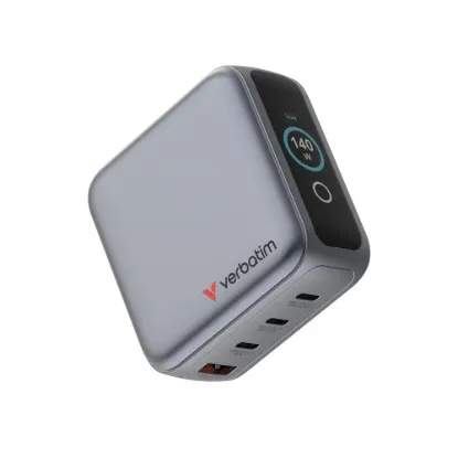 Obrázek VERBATIM Mini GaN Nabíječka s displejem 140 W, 3xUSB- C, 1xUSB- A, šedá