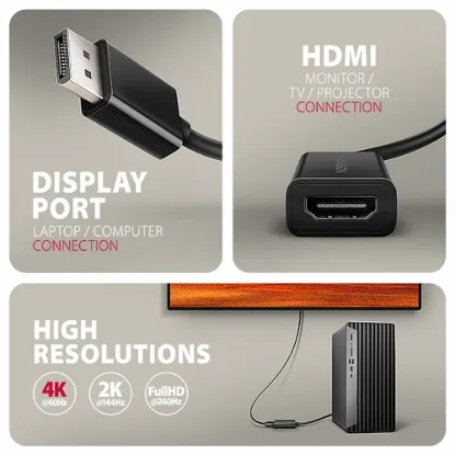 Obrázek AXAGON RVD- HI20N, DisplayPort - > HDMI 2.0b redukce / adaptér, 4K/ 60 Hz