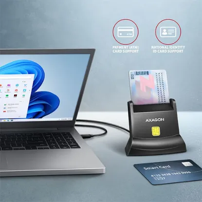 Obrázek AXAGON CRE- SM4NC, USB- C čtečka kontaktních karet Smart Card (eObčanka), stojánková, kabel 1.2 m