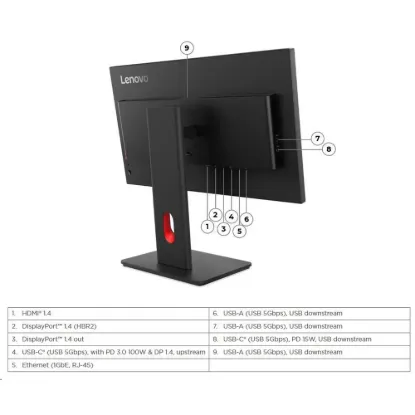 Obrázek LENOVO LCD T24D- 40 - 23.8", IPS, 16: 9, 1920 x 1080, 120 Hz, 250cd/ m2, 1500: 1, 4 ms, USB- C(96 W PD), HDMI, DP, DP…