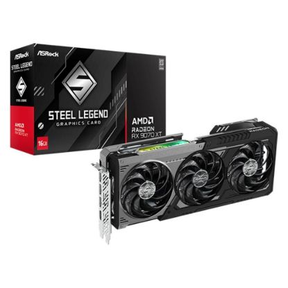 Obrázek ASRock VGA AMD Radeon RX 9070 XT Steel Legend Dark 16 GB, RX 9070 XT, 16 GB GDDR6, 3xDP, 1xHDMI