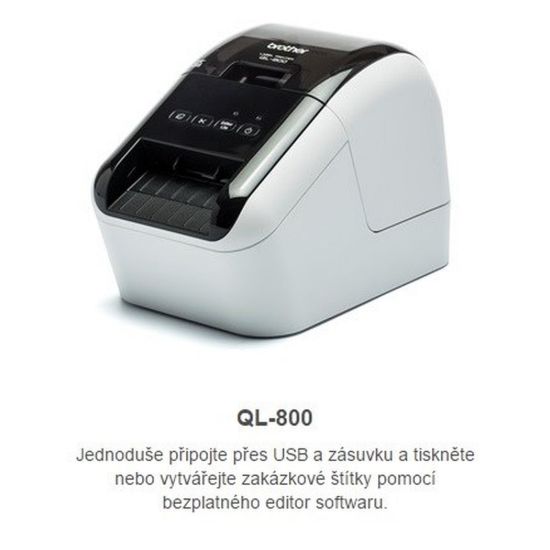 Obrázek BAZAR - BROTHER tiskárna štítků QL- 800 - 62mm, termotisk, USB, Profesionální Síťová Tiskárna Štítků - pošk. obal