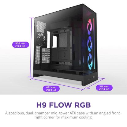 Obrázek NZXT skříň H9 Flow RGB dvoukomorová ATX / 1 x 140 RGB mm / 1x 120mm RGB fan / prosklená / černá