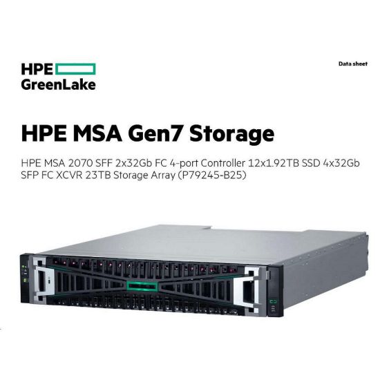 Obrázek HPE MSA 2070 SFF 23 TB (12 x 1.92 TB R0Q47A, 2 x 32G FC 4pContr, 4 x 32G SFPFCXCVR S3Y23A) Storage Array Smart Choice