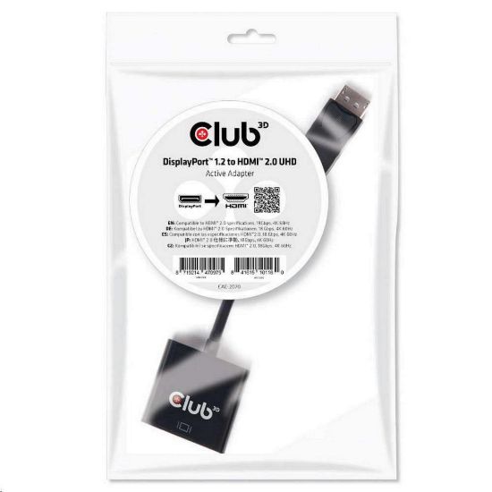 Obrázek Club3D Adaptér aktivní DisplayPort 1.2 na HDMI 2.0 4K60 Hz UHD, 20cm