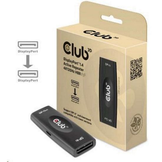 Obrázek Club3D Adaptér aktivní DisplayPort 1.4 Repeater 4K120 HZ HBR3 (F/ F), černá