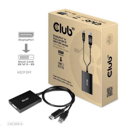 Obrázek Club3D Adaptér aktivní DisplayPort na Dual Link DVI- D, USB napájení, 60cm, HDCP off, pro Apple Cinema displeje