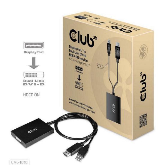 Obrázek Club3D Adaptér aktivní DisplayPort na Dual Link DVI- D, USB napájení, 60cm, HDCP ON