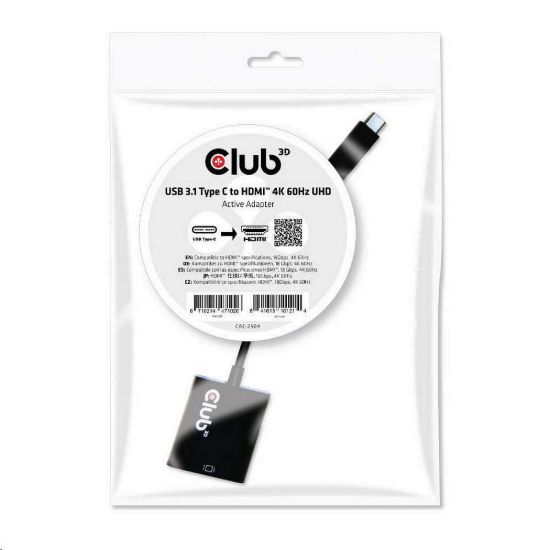 Obrázek Club3D Adaptér aktivní USB 3.1 typ C na HDMI 2.0 UHD 4K60 Hz HDR, 17cm