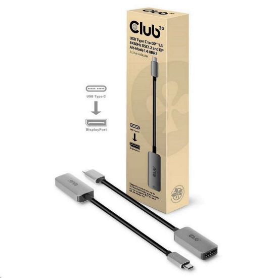 Obrázek Club3D Adaptér aktivní USB- C na DisplayPort 1.4, 8K60 Hz DSC1.2 HDR HBR3
