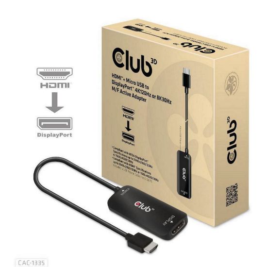 Obrázek Club3D Adaptér HDMI + Micro USB na DisplayPort 4K120 Hz/ 8K30 Hz, Active Adapter M/ F