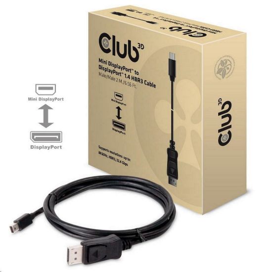 Obrázek Club3D Adaptér mini DisplayPort 1.4 na DisplayPort 1.4, HBR3 8K60 Hz/ 4K120 Hz (M/ M), 2m