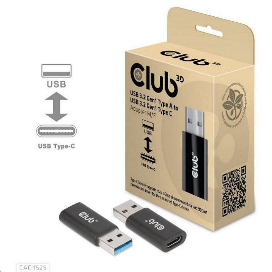 Obrázek Club3D adaptér USB 3.2 Gen1 Type A na USB 3.2 Gen1 Type C (M/ F), černá