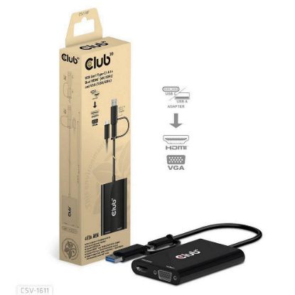 Obrázek Club3D adaptér USB Gen1 Type- C/ - A to Dual HDMI (4K/ 30 Hz) / VGA (1080/ 60 Hz)