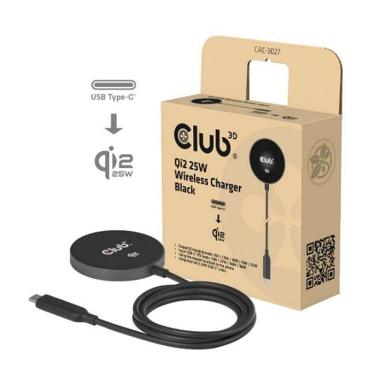 Obrázek Club3D Bezdrátová nabíječka, 1x Qi2 25 W, MagSafe, Qi certifikováno, černá