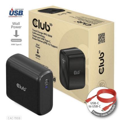 Obrázek Club3D cestovní nabíječka 100 W GAN technologie, USB- IF TID certified, USB Type- C, Power Delivery(PD) 3.0 Support