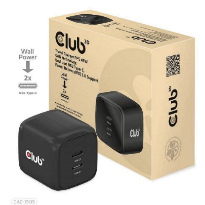 Obrázek Club3D cestovní nabíječka PPS 45 W GAN technologie, Dual port USB Type- C, Power Delivery(PD) 3.0 Support