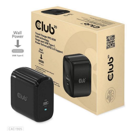 Obrázek Club3D cestovní nabíječka PPS 65 W GAN technologie, USB Type- C, Power Delivery(PD) 3.0 Support
