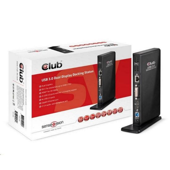 Obrázek Club3D Dokovací stanice USB- A 12v1, 1xDP, 6xUSB, 1xRJ45, 1x 3.5mm, černá