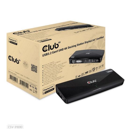 Obrázek Club3D Dokovací stanice USB- A 8v1, 1xDP, 1xHDMI, 1xDVI- D, 3xUSB, 1xRJ45, 1 x 3.5mm, černá